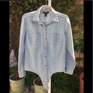 Style & Co. Denim Blue white polka Doted top. Sz.S